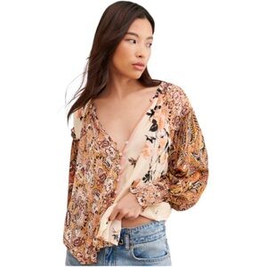 Free People Gemini Sand Bohemian Blouse Size Small